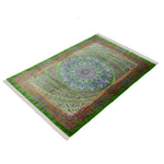 ペルシャ絨毯 クム シルク 玄関マット 黄緑 グリーン