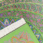 ペルシャ絨毯 クム シルク 玄関マット 黄緑 グリーン