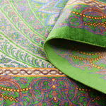 ペルシャ絨毯 クム シルク 玄関マット 黄緑 グリーン