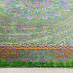 ペルシャ絨毯 クム シルク 玄関マット 黄緑 グリーン