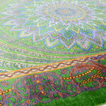 ペルシャ絨毯 クム シルク 玄関マット 黄緑 グリーン