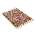 ペルシャ絨毯 クム産 ウール 手織り ピンク ベージュ 玄関マット ラグ マヒ柄