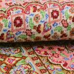 ペルシャ絨毯 クム産 ウール 手織り ピンク ベージュ 玄関マット ラグ マヒ柄