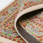 ペルシャ絨毯 クム産 ウール 手織り ピンク ベージュ 玄関マット ラグ マヒ柄