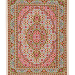 ペルシャ絨毯 クム産 ウール 手織り ピンク ベージュ 玄関マット ラグ マヒ柄