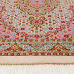 ペルシャ絨毯 クム産 ウール 手織り ピンク ベージュ 玄関マット ラグ マヒ柄