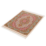 ペルシャ絨毯 クム産 ウール 手織り ピンク ベージュ 玄関マット ラグ マヒ柄