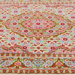 ペルシャ絨毯 クム産 ウール 手織り ピンク ベージュ 玄関マット ラグ マヒ柄