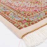 ペルシャ絨毯 クム産 ウール 手織り ピンク ベージュ 玄関マット ラグ マヒ柄