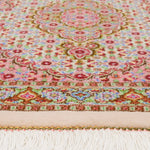 ペルシャ絨毯 クム産 ウール 手織り ピンク ベージュ 玄関マット ラグ マヒ柄