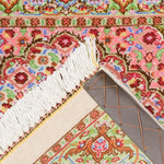 ペルシャ絨毯 クム産 ウール 手織り ピンク ベージュ 玄関マット ラグ マヒ柄