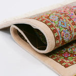 ペルシャ絨毯 クム産 ウール 手織り ピンク ベージュ 玄関マット ラグ マヒ柄