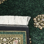 ペルシャ絨毯 マスミ工房 クム産 シルク 80x122cm 緑 グリーン 玄関マット 手織り ラグ