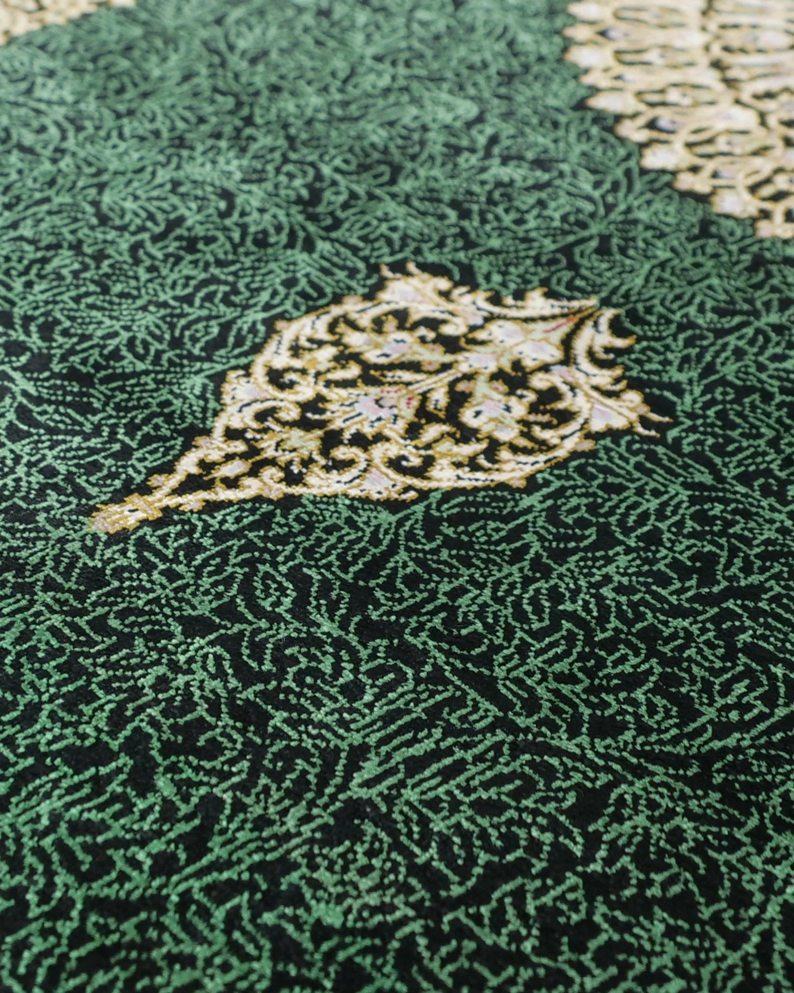 ペルシャ絨毯 マスミ工房 クム産 シルク 80x122cm 緑 グリーン 玄関マット 手織り ラグ