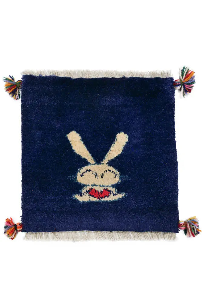 ペルシャ絨毯 ギャッベ うさぎ 座布団 38x39cm ブルー ペルシャ絨毯 ギャッベ うさぎ 座布団 38x39cm ブルー