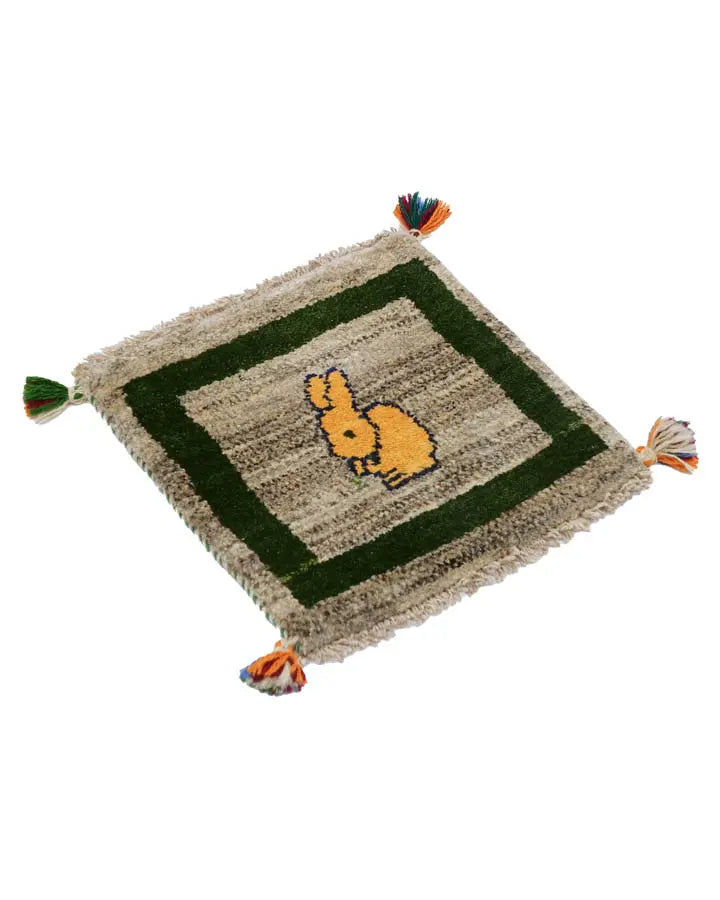 ペルシャ絨毯 ギャッベ 40x40cm 座布団 うさぎ 手織りラグ