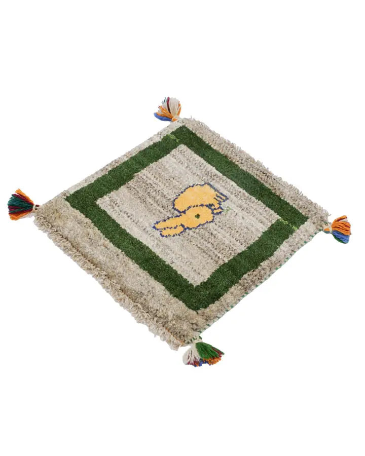 ペルシャ絨毯 ギャッベ 40x40cm 座布団 うさぎ 手織りラグ
