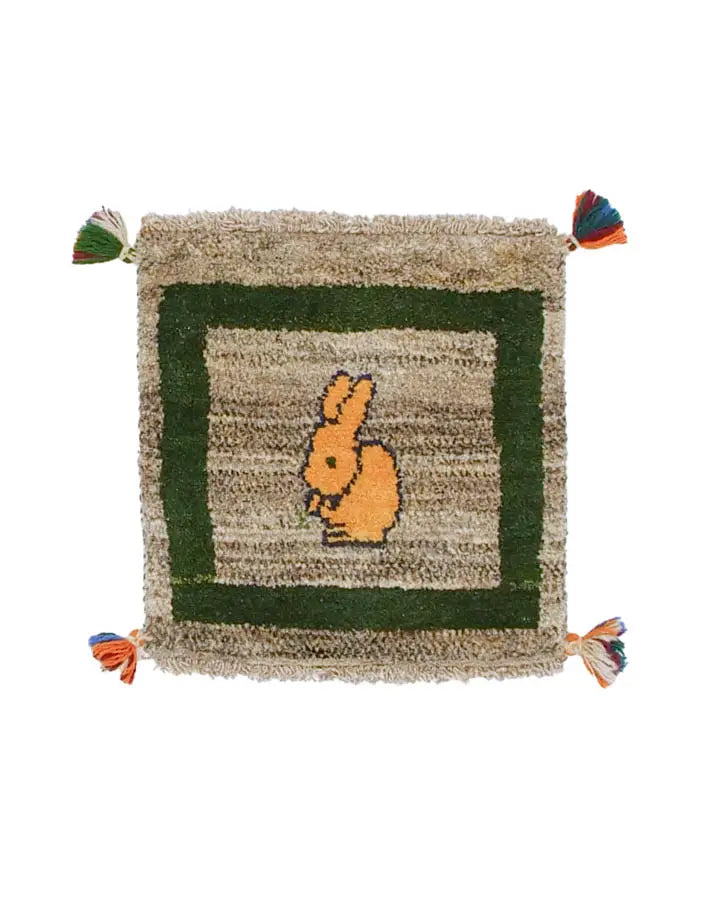 ペルシャ絨毯 ギャッベ 40x40cm 座布団 うさぎ 手織りラグ