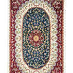 ペルシャ絨毯 クム産 シルク  青 (ブルー) 赤 (レッド) 玄関マット