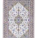 ペルシャ絨毯 玄関マット シルク 白 ホワイト クム産