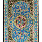 ペルシャ絨毯 玄関マット シルク 青 ブルー