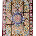 ペルシャ絨毯 クム シルク 玄関マット 赤 (レッド)