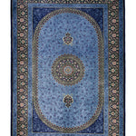 ペルシャ絨毯 クム シルク 玄関マット 青(ブルー)