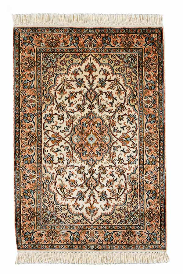 カシミール絨毯 約63cm x 92cm シルク素材