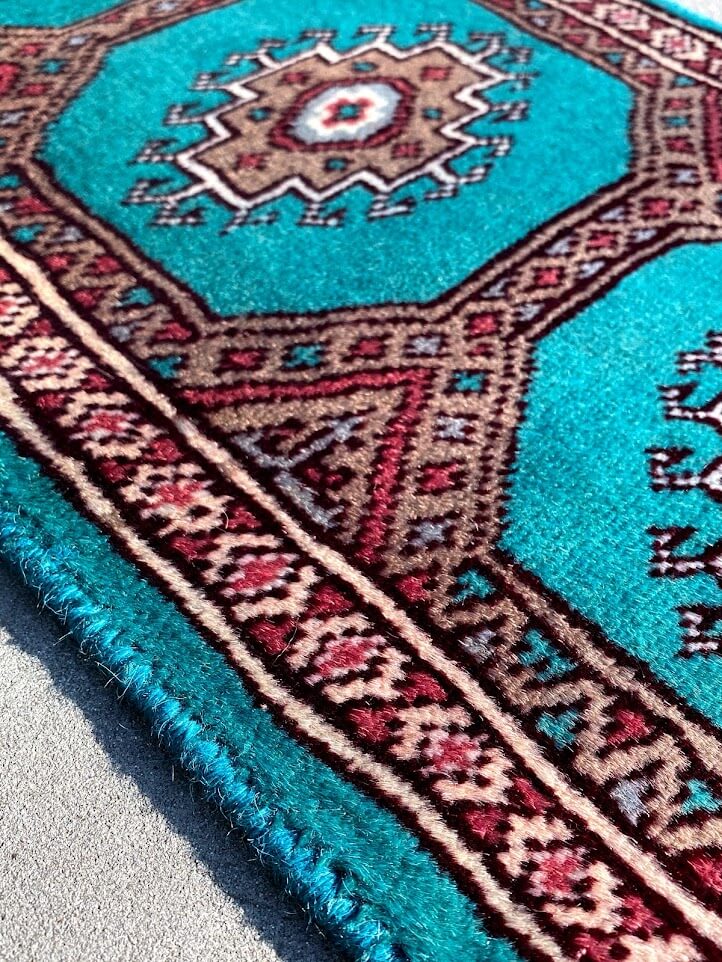 パキスタン絨毯(29x192cm)廊下敷き ランナー 緑【絨毯専門店】