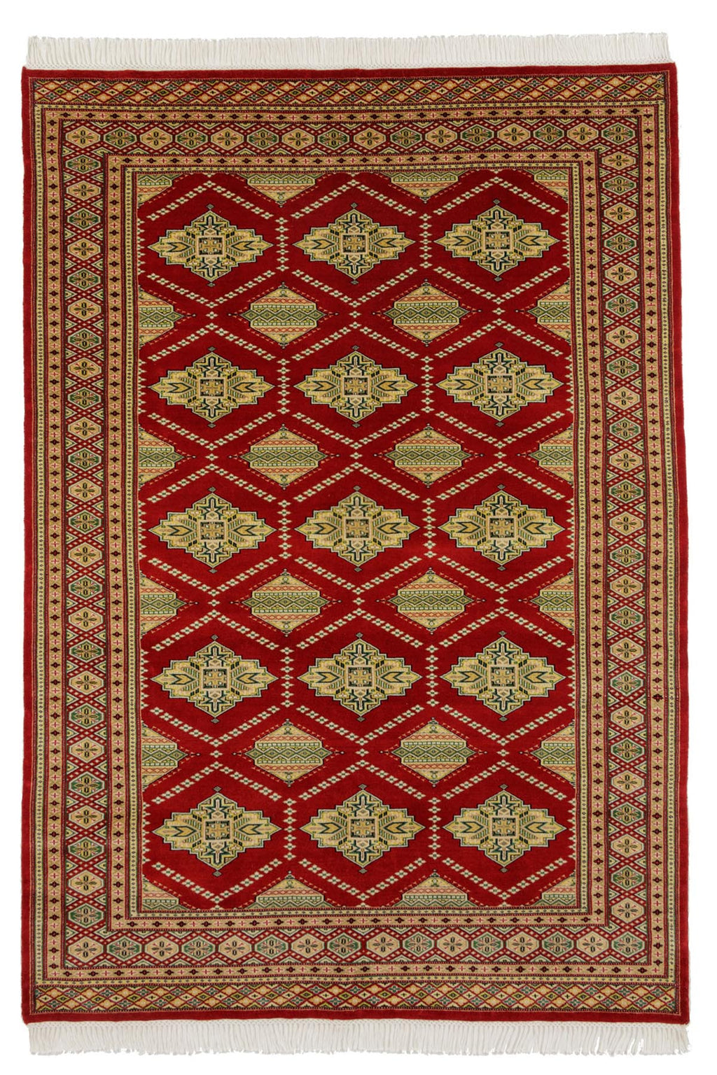 パキスタン・ラホール産手織り絨毯37040 | ファインクオリティ・赤色