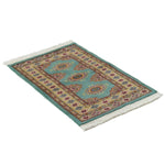 パキスタン絨毯 約60cm x 90cm ミントグリーン 玄関マット 緑