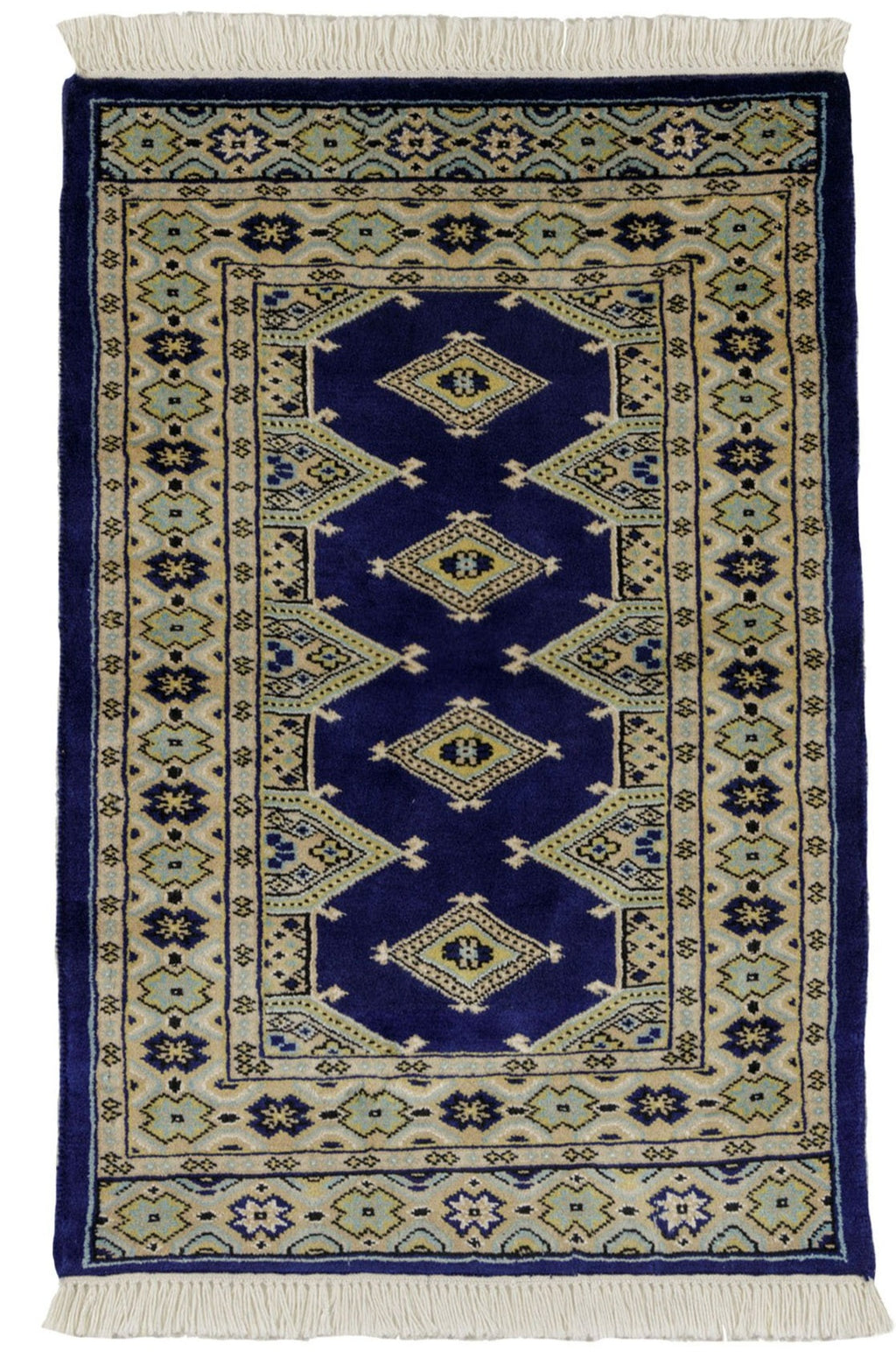 玄関マット(61x95cm)手織りパキスタン絨毯 青 ペルシャ【絨毯専門店】