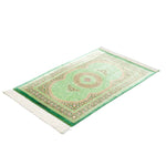 ペルシャ絨毯 クム シルク 玄関マット 緑 (グリーン)