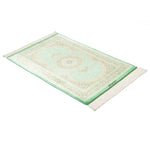 ペルシャ絨毯 クム シルク 玄関マット 緑 (グリーン)