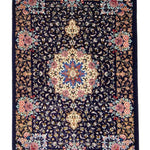 ペルシャ絨毯玄関マット ネイビーブルー クム産 シルク