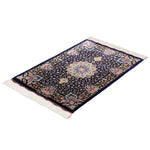 ペルシャ絨毯玄関マット ネイビーブルー クム産 シルク