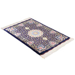 ペルシャ絨毯玄関マット ネイビーブルー クム産 シルク