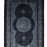 ペルシャ絨毯 クム シルク 玄関マット 黒 (ブラック)