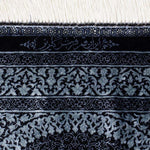 ペルシャ絨毯 クム シルク 玄関マット 黒 (ブラック)