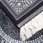 ペルシャ絨毯 クム シルク 玄関マット 黒 (ブラック)