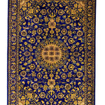 ペルシャ絨毯 クム産 玄関マット ブルー 青 シルク