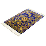 ペルシャ絨毯 クム産 玄関マット ブルー 青 シルク