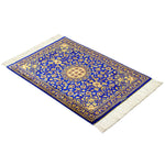 ペルシャ絨毯 クム産 玄関マット ブルー 青 シルク