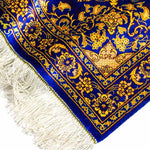 ペルシャ絨毯 クム産 玄関マット ブルー 青 シルク