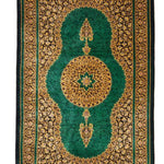 ペルシャ絨毯 クム シルク 玄関マット 緑(グリーン)