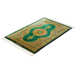 ペルシャ絨毯 クム シルク 玄関マット 緑(グリーン)