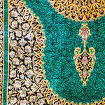 ペルシャ絨毯 クム シルク 玄関マット 緑(グリーン)