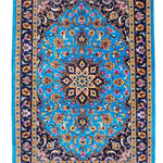 ペルシャ絨毯 クム産 玄関マット シルク 水色 スカイブルー