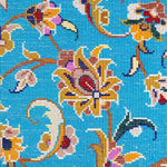 ペルシャ絨毯 クム産 玄関マット シルク 水色 スカイブルー