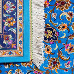 ペルシャ絨毯 クム産 玄関マット シルク 水色 スカイブルー